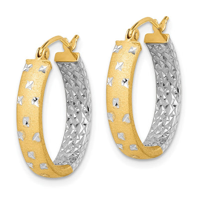 14K w/White Rhodium Satin Polished Diamond-cut In/Out Hoop Earrings