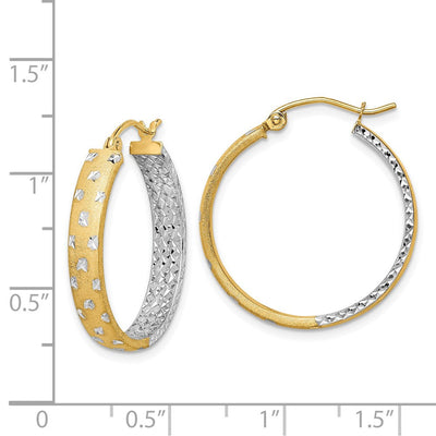 14K w/White Rhodium Polished Satin Diamond-cut In/Out Hoop Earrings, 25 x 4mm