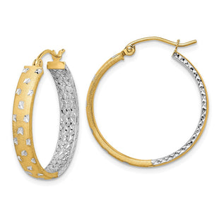 14k w/White Rhodium Polished Satin Diamond-cut In/Out Hoop Earrings (Style TF1576)