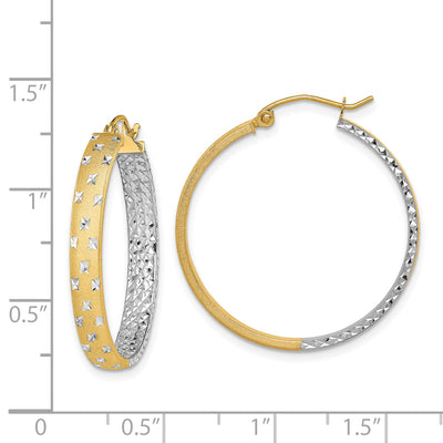 14K w/White Rhodium Polished Satin Diamond-cut In/Out Hoop Earrings, 30 x 4mm