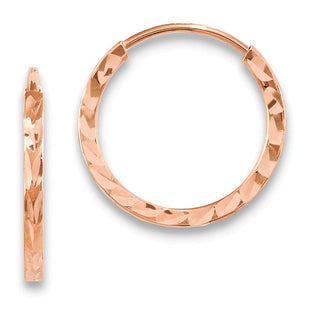14k Rose Gold Diamond-cut Square Tube Endless Hoop Earrings (Style TF1601)
