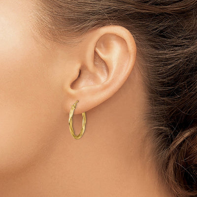 14K Polished Twisted Hoop Earrings, 26.5 x 2.5mm