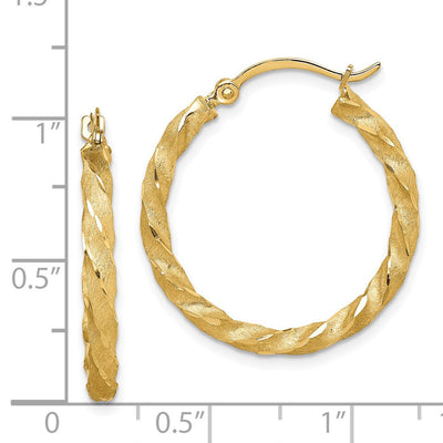 14K Twisted Satin Diamond-Cut Hoop Earrings, 26 x 2.8mm