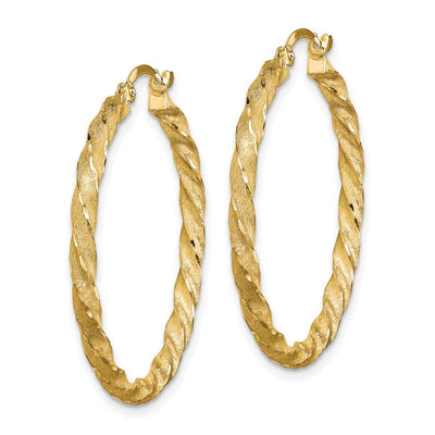 14K Twisted Satin Diamond-Cut Hoop Earrings, 33.5 x 2.8mm