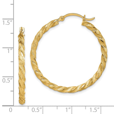 14K Twisted Satin Diamond-Cut Hoop Earrings, 33.5 x 2.8mm
