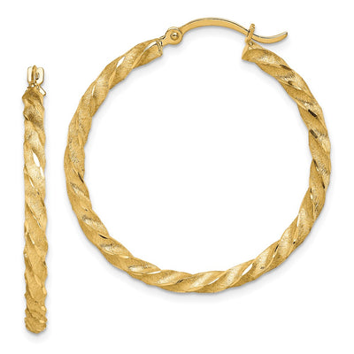 14K Twisted Satin Diamond-Cut Hoop Earrings, 33.5 x 2.8mm
