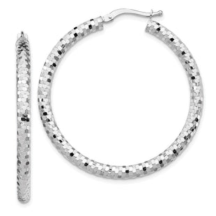 14K White Gold Diamond Cut Hoop Earrings (Style TF1704W)