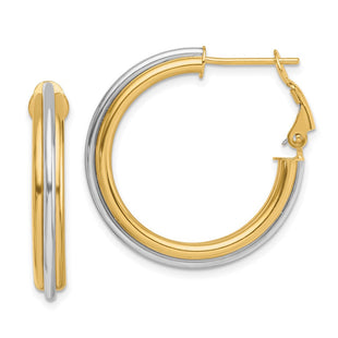 14K Two-tone Polished Omega Back Hoop Earrings (Style TF1721)