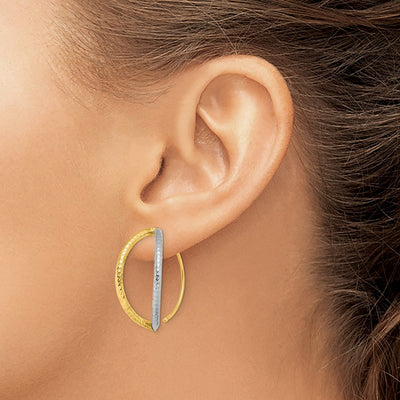 14K w/Rhodium Diamond-Cut Dangle Threader Earrings