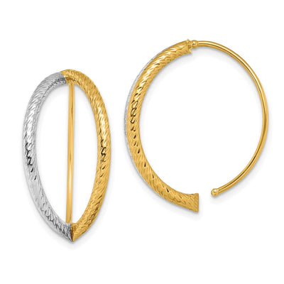 14K w/Rhodium Diamond-Cut Dangle Threader Earrings