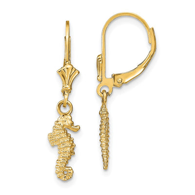14K Seahorse Leverback Earrings