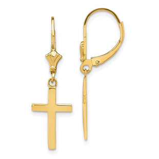 14k Polished Cross Leverback Earrings (Style TF1776)