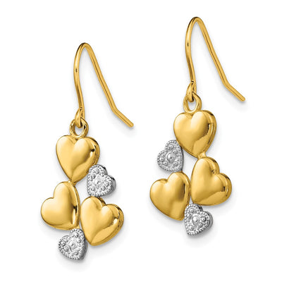 14K w/Rhodium Polished Hearts Shepherd Hook Earrings
