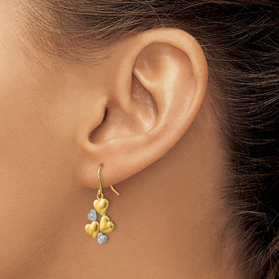 14K w/Rhodium Polished Hearts Shepherd Hook Earrings