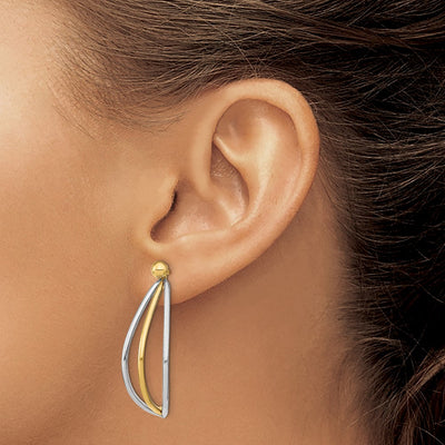 14K w/ White Rhodium Ball Stud w/ Triple Wire Dangle Jacket Earrings
