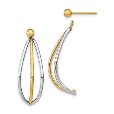 14K w/ White Rhodium Ball Stud w/ Triple Wire Dangle Jacket Earrings