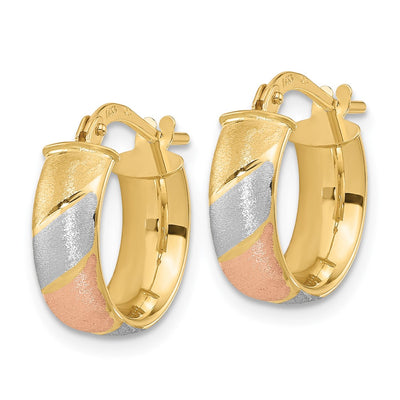 14K w/White and Rose Rhodium Polished Satin Hoop Earrings
