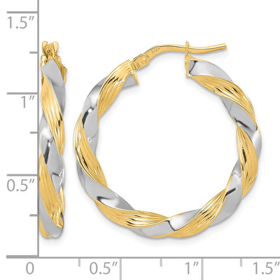 14K w/White Rhodium Polished Twisted Hoop Earrings, 30 x 3.7mm