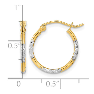 14K w/ White Rhodium Diamond-cut Hoop Earrings, 16 x 3mm