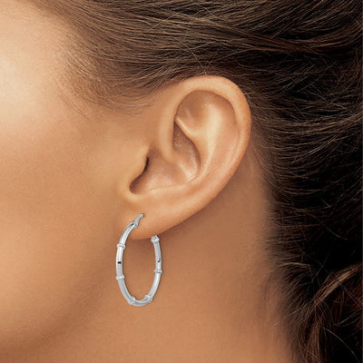 14K White Polished Fancy Hoop Earrings, 28.75 x 2mm