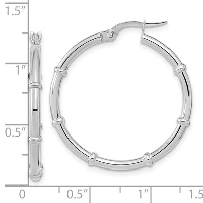 14K White Polished Fancy Hoop Earrings, 28.75 x 2mm