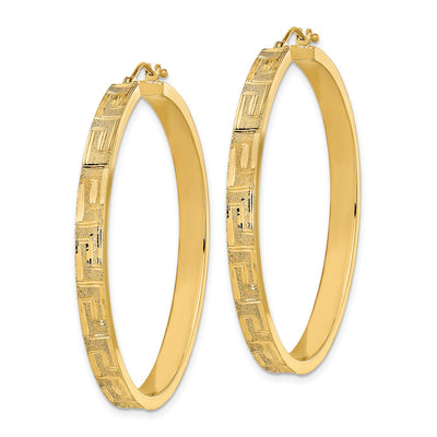 14K Polished and Satin Greek Pattern Hoop Earrings