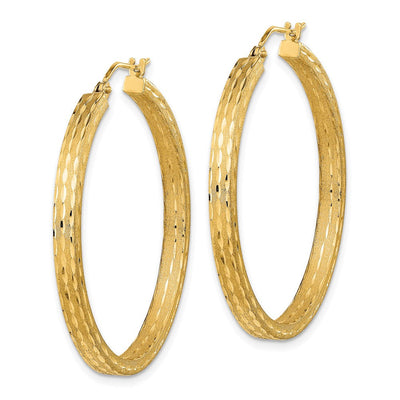 14K Satin and Diamond-cut Hoop Earrings, 37.54 x 36.06mm