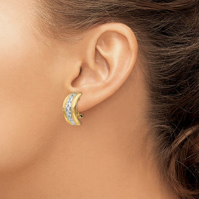 14K Polished & Rhodium Omega Back Post Earrings