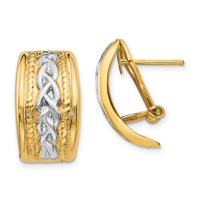 14K Polished & Rhodium Omega Back Post Earrings