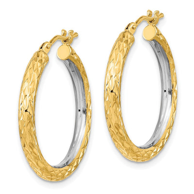 14K White Rhodium Polished Diamond-cut Circle Hoop Earrings, 26.5 x 3mm