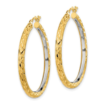 14K White Rhodium Polished Diamond-cut Circle Hoop Earrings, 35.5 x 3mm