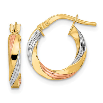 14K W/Rose & White Rhodium Polished Twisted Hoop Earrings, 16.5 x 2.5mm