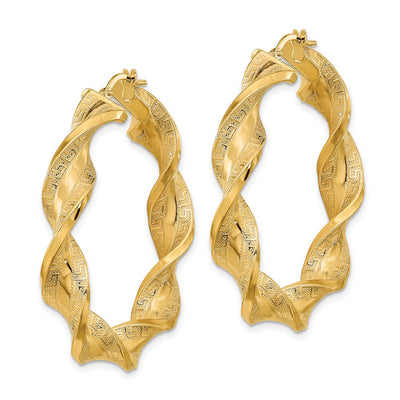 14K Polished & Greek Satin Twisted Hoop Earrings