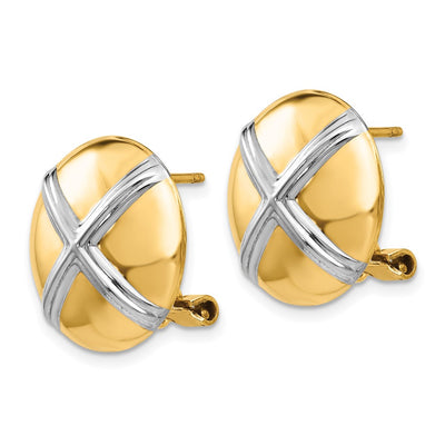 14K Polished & Rhodium X Omega Back Post Earrings