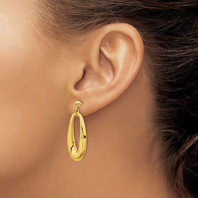 14K Polished Hollow Oval Hollow Post Dangle Earrings