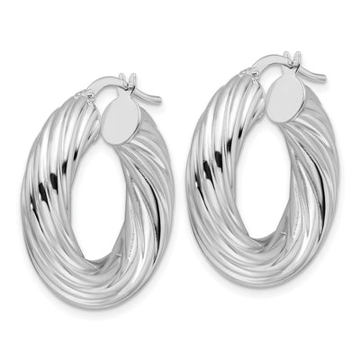 14K White Gold Polished Twisted Hollow Round Hoop Earrings