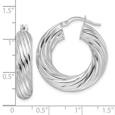 14K White Gold Polished Twisted Hollow Round Hoop Earrings