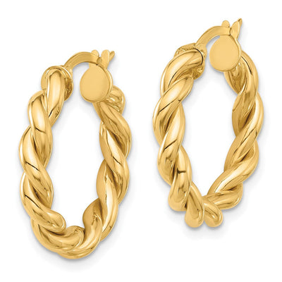 14K Polished Twisted Hoop Earrings, 23 x 3.7mm