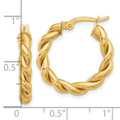 14K Polished Twisted Hoop Earrings, 23 x 3.7mm