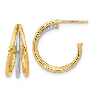 14K Two-tone Polished Multi Row Hoop Post Earrings (Style TF2274)