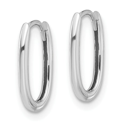 14K White Gold Polished Oval Hinged Hoop Earrings, 13.1 x 1.4mm