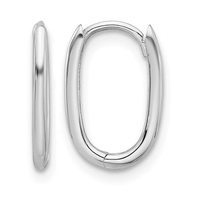 14K White Gold Polished Oval Hinged Hoop Earrings, 13.1 x 1.4mm