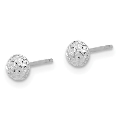 14K White Gold Polished and Diamond-cut Button Post Earrings, 4.5 x 4.5mm