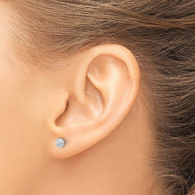 14K White Gold Polished and Diamond-cut Button Post Earrings, 4.5 x 4.5mm