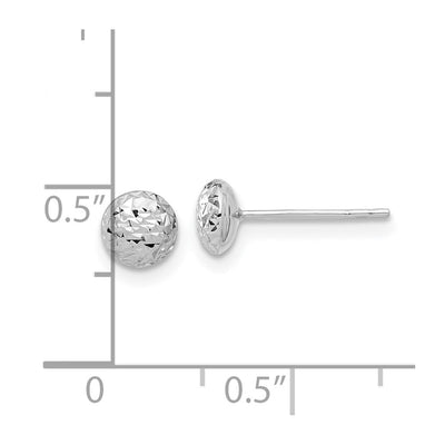 14K White Gold Polished and Diamond-cut Button Post Earrings, 5.53 x 5.53mm