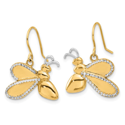 14K and White Rhodium D/C Bee Dangle Earrings