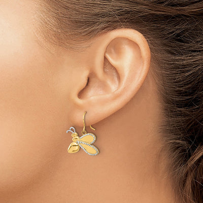 14K and White Rhodium D/C Bee Dangle Earrings