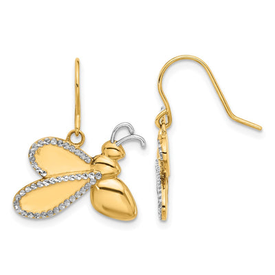 14K and White Rhodium D/C Bee Dangle Earrings