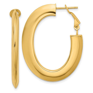 14K Polished Knife Edge Oval Hoop Omega Back Earrings (Style TF2377)