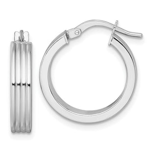 14k White Gold Polished and Grooved 4.00 x Tube Hoop Earrings (Style TF2387W)